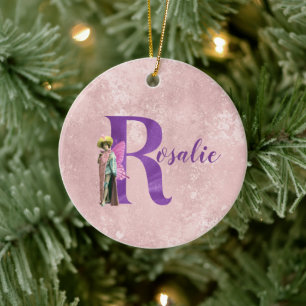 Campy Paars Shimmer Fairy Letter R Persoonlijk Keramisch Ornament