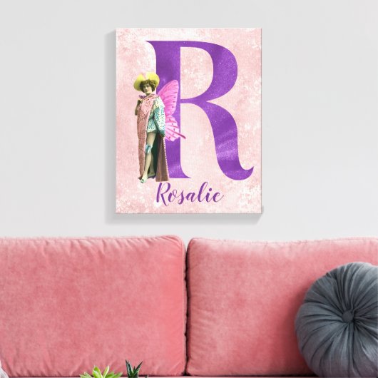 Campy Paars Shimmer Illustrated Letter R Canvas Afdruk (Insitu (Woonkamer))