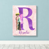 Campy Paars Shimmer Illustrated Letter R Canvas Afdruk (Insitu (Houten vloer))