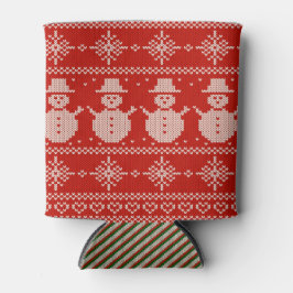 Can Cooler small Ugly Sweater with Snowmen Knit