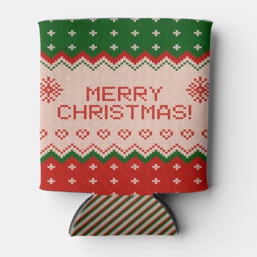 Can Cooler small with Merry Christmas Knit (Voorkant)