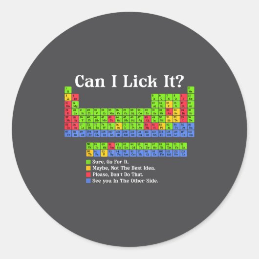 Can I Lick It Periodic Table Chart Science Teacher Ronde Sticker (Voorkant)