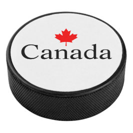 Canada aangepaste tekst met rode esdoornblad minim hockey puck