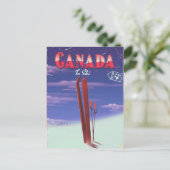 Canada Air mail naar ski briefkaart illustratie. (Staand voorkant)