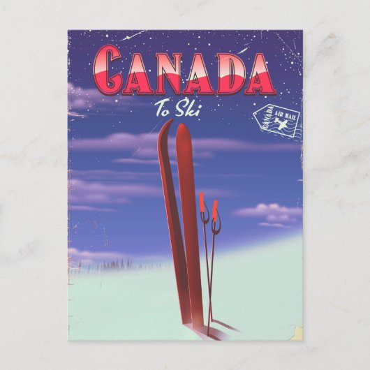 Canada Air mail naar ski briefkaart illustratie. (Voorkant)