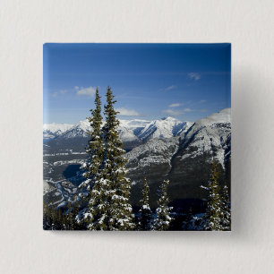 Canada, Alberta, Banff. Uitzichten van de Bowvalle Vierkante Button 5,1 Cm