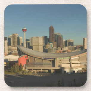 Canada, Alberta, Calgary: Stedelijk silhouet vanui Bier Onderzetter