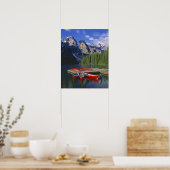 Canada, Alberta, Moraine Lake. Rode kano's wachten Poster (Keuken)