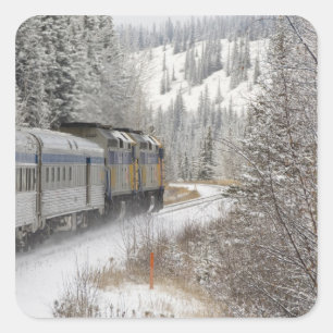 Canada, Alberta. VIA Rail Sneeuwtrein tussen Vierkante Sticker
