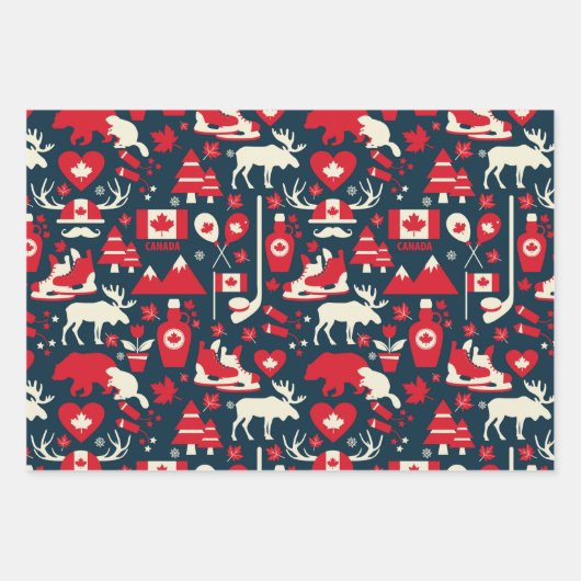 Canada Canadian KerstWinter Moose Pattern Inpakpapier Vel (Voorkant)
