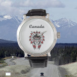 Canada Coloré Amérindien Chef<br><div class="desc">Montre "Canada" en texte écrit et la tête d'un Indien portant une coiffure en plumes rouges et blanches. Le coiffeur est aussi appelé capot de guerre et est porté par des hommes, comme un chef, qui sont tenus en haute estime par leur tribu. Ce chef coloré est résolu et fier....</div>