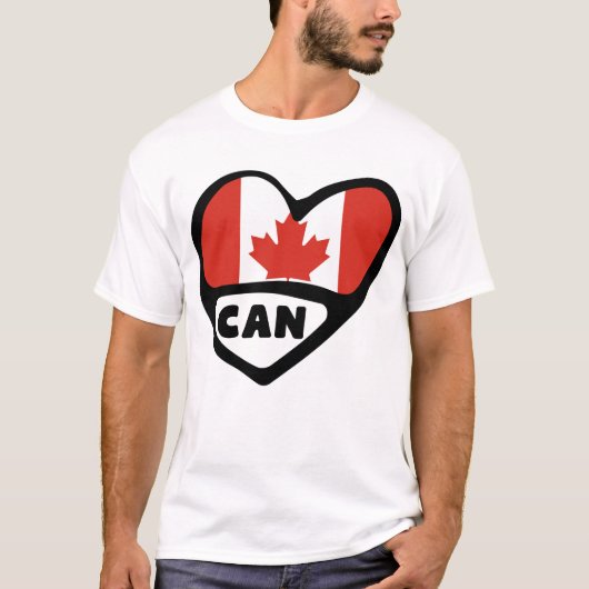 Canada Country Code Flag Heart, CAN T-shirt (Voorkant)