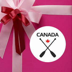 Canada Crossed Paddle Oars Maple Leaf Light-Color Ronde Sticker