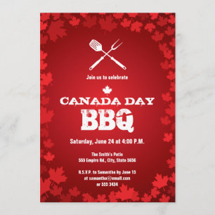 Canada Day BBQ white leaf Invitation Kaart