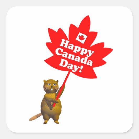 Canada Day Beaver en Maple Leaf Vierkante Sticker (Voorkant)