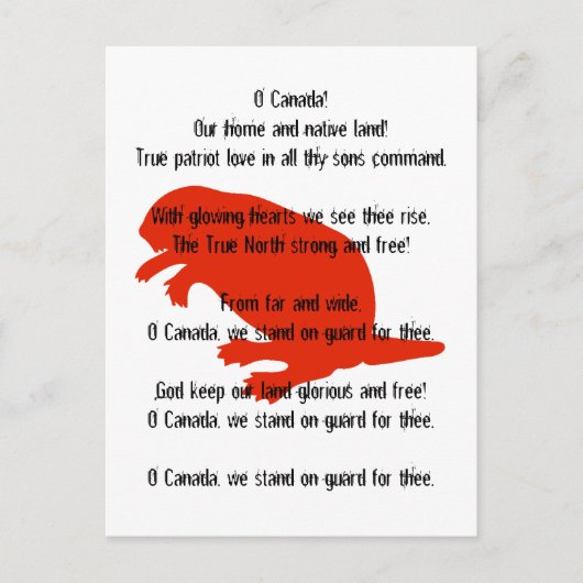 Canada Day Beaver Red White Anthem Briefkaart (Voorkant)