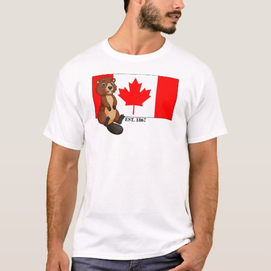 Canada Day Est. 1867 Vlag en Bever T-shirt (Voorkant)