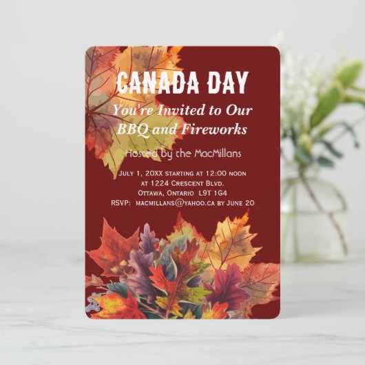 Canada Day Maple Leaf BBQ Party Uitnodiging (Staand voorkant)