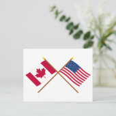 Canada en de Verenigde Staten gekruiste vlaggen Briefkaart (Staand voorkant)