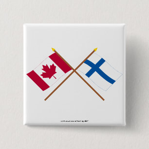 Canada en Finland Gekruiste Vlaggen Vierkante Button 5,1 Cm
