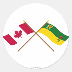 Canada en Saskatchewan Crossed Flags Ronde Sticker