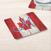Canada Familie Reünie Vlag Monogram Vierkante Kartonnen Onderzetter (Schuin)