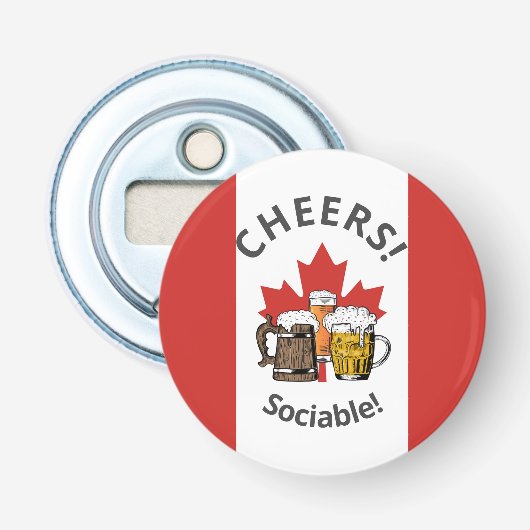 CANADA FLAG Cartoon 3 Bierkaas Button Flesopener (Voorkant)