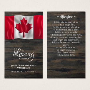Canada Flag Sympathie Memorial Funeral Prayer Kaar Visitekaartje