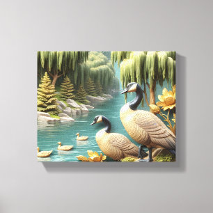 Canada Ganzen te midden van de Huilende Wilgen 10x Canvas Afdruk