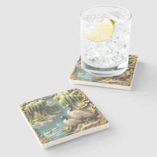 Canada Ganzen te midden van de Huilende Wilgen Stenen Onderzetter