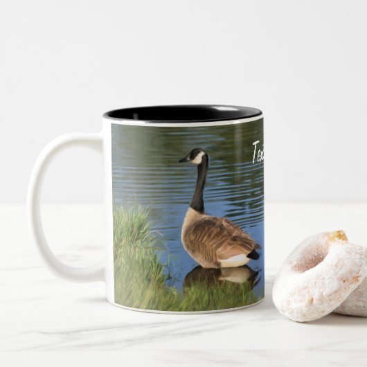 Canada Goose Animal Art gepersonaliseerd Tweekleurige Koffiemok (Met donut)