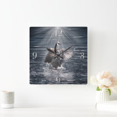 Canada Goose Bathing in Lake Art Design Vierkante Klok (Huis)
