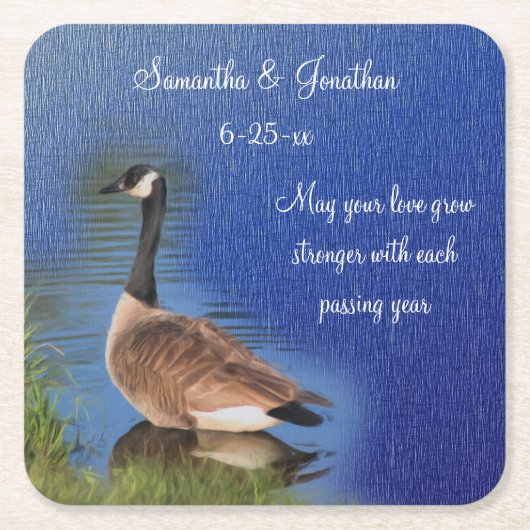 Canada Goose Nature Personalized Wedding  Vierkante Kartonnen Onderzetter (Voorkant)