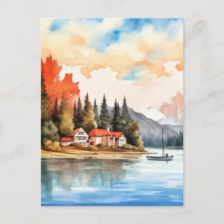 Canada Herfst Natuur Meer Landschap Waterverf Briefkaart