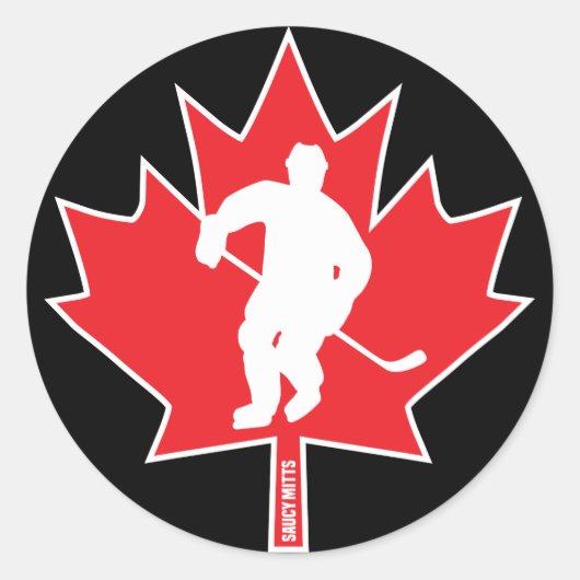 Canada Hockey Maple Leaf Player Black Ronde Sticker (Voorkant)