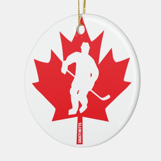 Canada Hockey Maple Leaf Player Kerstmis Keramisch Ornament (Links)