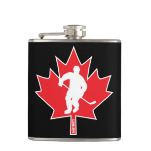 Canada Hockey Maple Leaf Player rood op zwart Heupfles