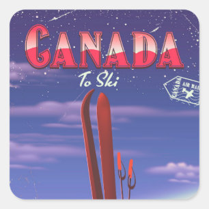 Canada Luchtpost naar ski ansichtkaart illustratie Vierkante Sticker