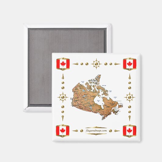 Canada Map + Flags Magnet Magneet (Voorkant / Achterkant)