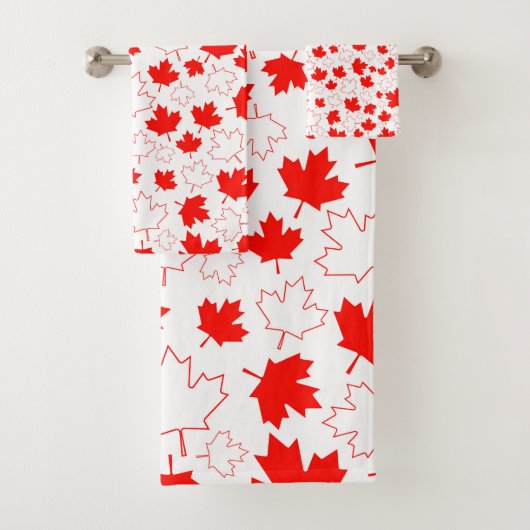 Canada Maple Leaf Red White Random Patroon Bad Handdoek (Insitu)