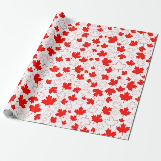 Canada Maple Leaf Red White Random Patroon Cadeaupapier (Uitgerold)