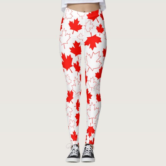 Canada Maple Leaf Red White Random Patroon Leggings (Voorkant)