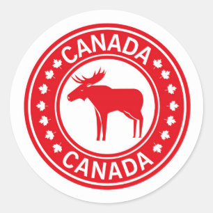 Canada Moose Maple Leaf   Canada Day Ronde Sticker