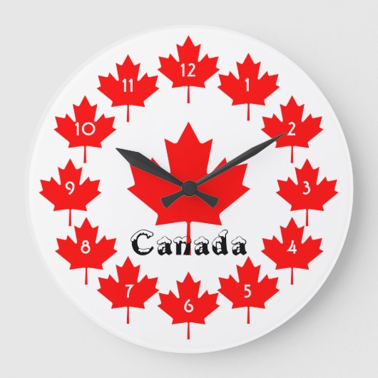 Canada Red Maple Leaf Fun Classic Kitsch Souvenir Grote Klok (Voorkant)