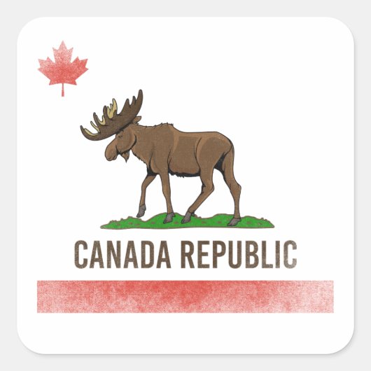 Canada Republiek - Canada Moose en de vlag van Cal Vierkante Sticker (Voorkant)