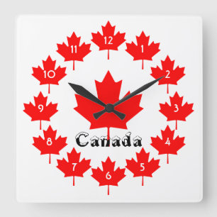 Canada Rode Esdoornblad Patroon met Sneeuw Pret Ca Vierkante Klok