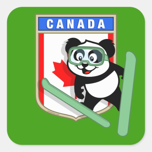 Canada Ski-springende Panda Vierkante Sticker (Voorkant)