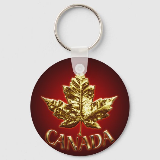Canada Souvenir Sleutelhanger Gold Chrome Maple Le (Voorkant)