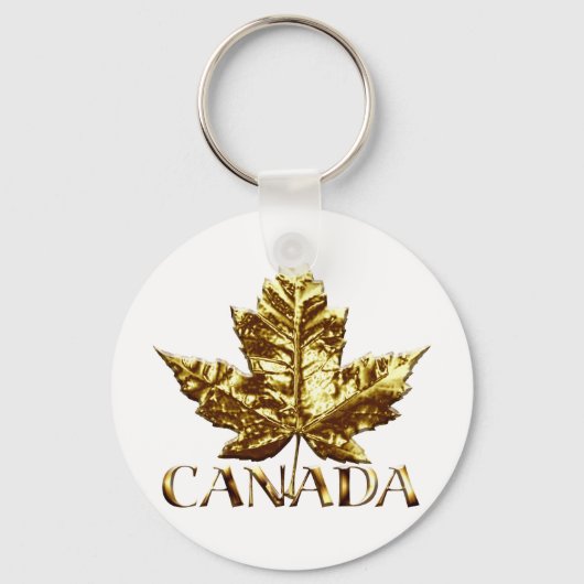 Canada Souvenir Sleutelhanger Gold Chrome Maple Le (Voorkant)