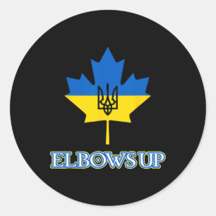 Canada steunt Oekraïne ellebogen omhoog Esdoornbla Ronde Sticker